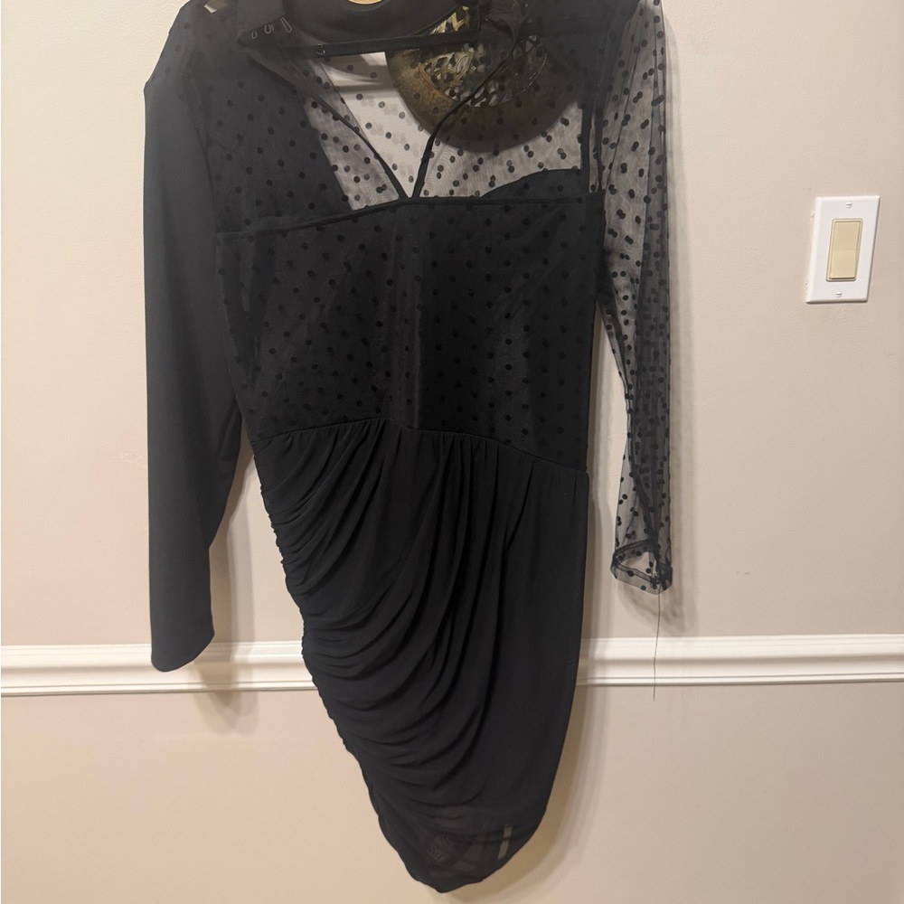 L'ATISTE Black Asymmetrical Polka Dot Dress